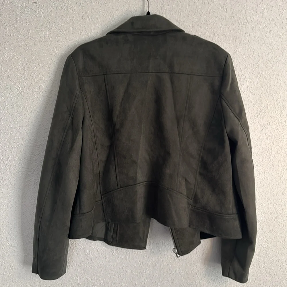 BB Dakota Green Faux Suede Leather Moto Jacket Asymmetrical Design - Picture 6 of 6